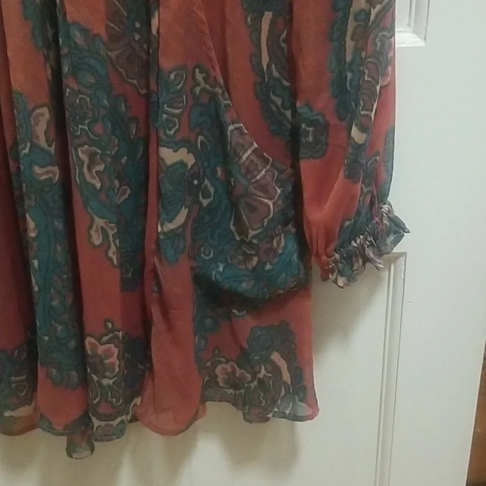 Free People Moonstruck XS Dress Paisley Baby Doll Dress Long Sleeve & Pockets